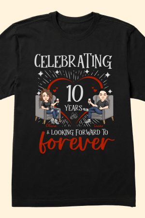 Celebrating & Looking Forward To Forever - Personalized Matching Couple Shirts