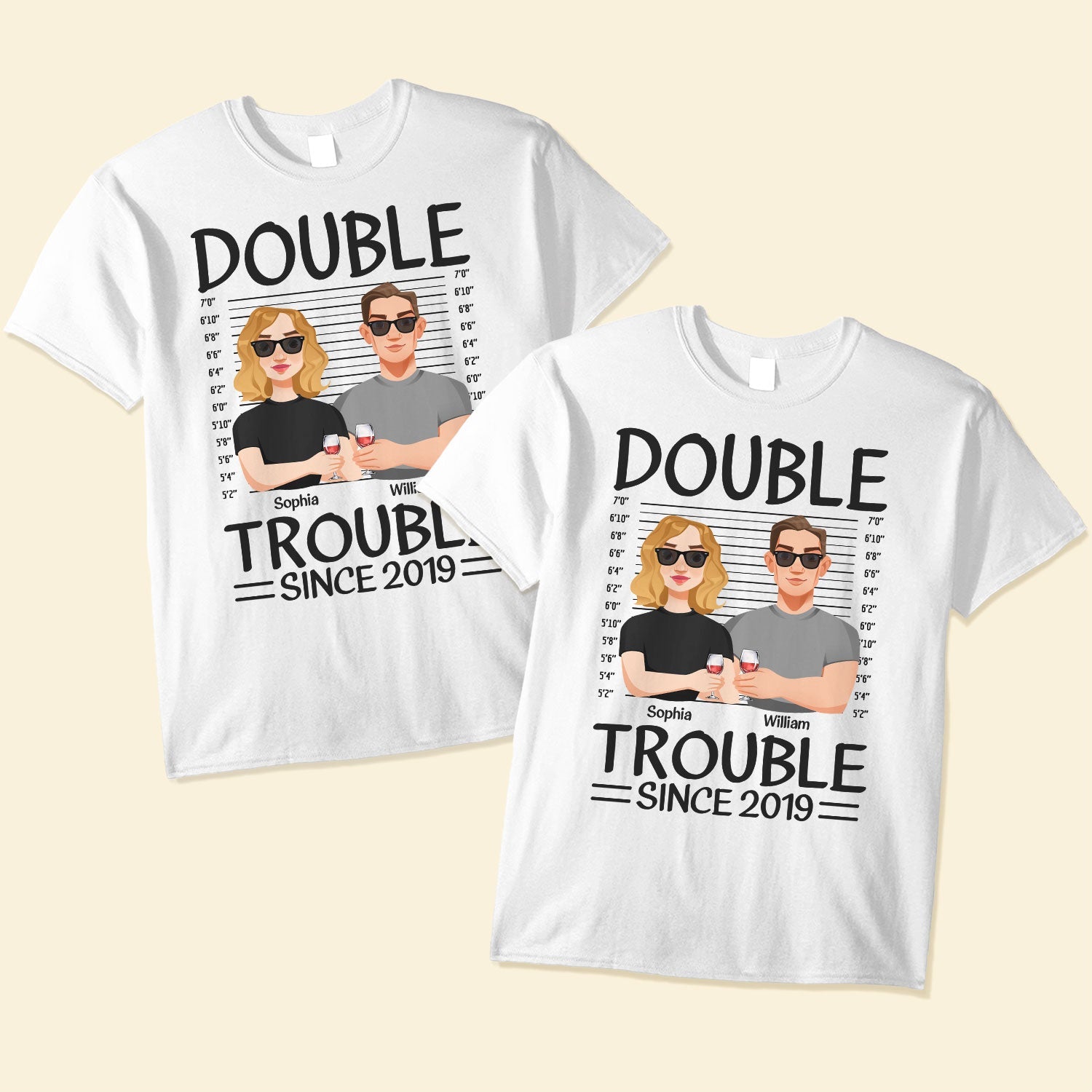 Couples Double Trouble Since - Personalized Matching Couple Shirts - Image 3