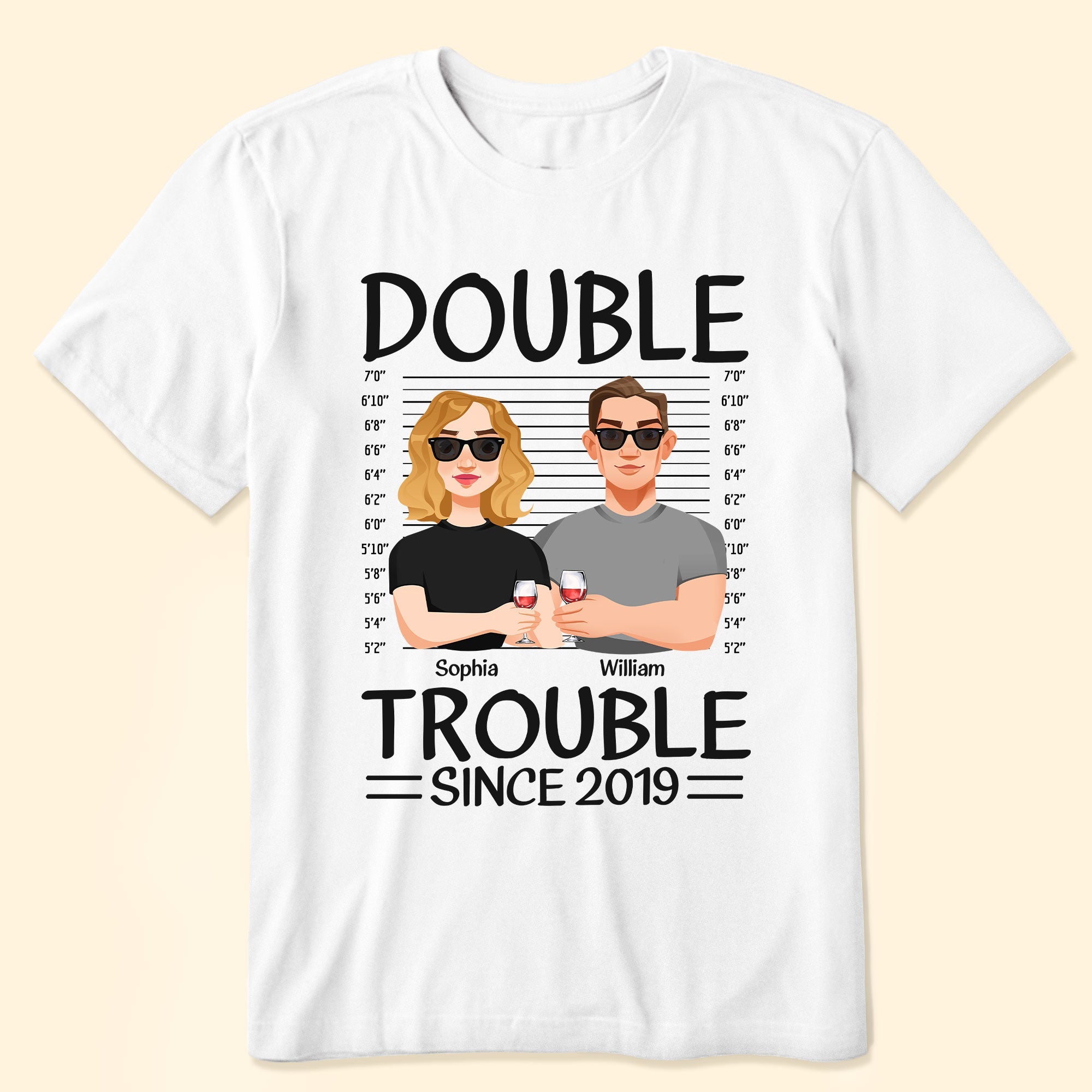 Couples Double Trouble Since - Personalized Matching Couple Shirts - Image 6