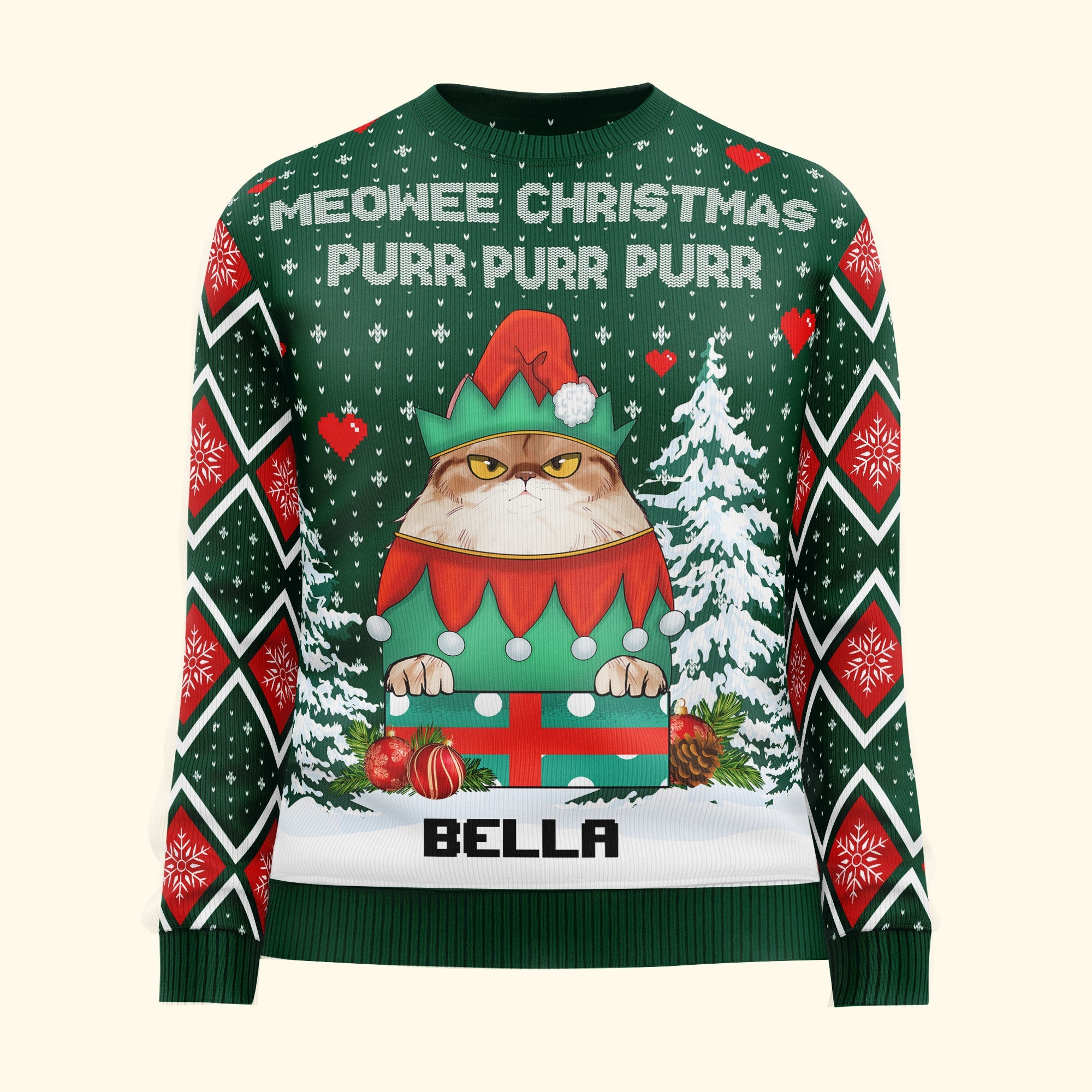 Meowee Christmas Purr Purr Purr - Personalized Ugly Christmas Sweater - Image 2