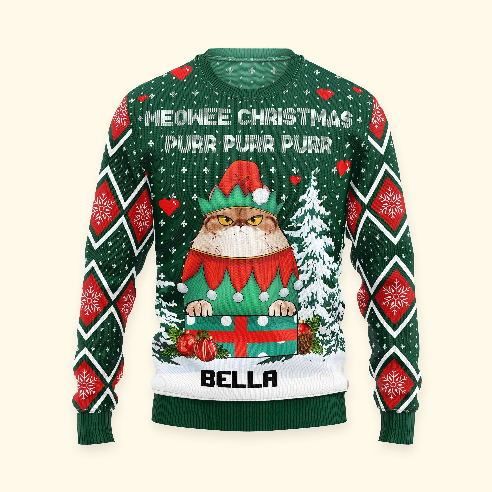 Meowee Christmas Purr Purr Purr - Personalized Ugly Christmas Sweater - Image 3