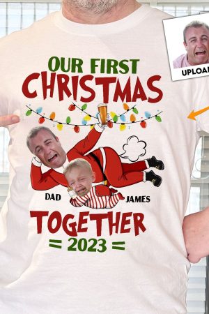 Our First Christmas Together - Personalized Photo Matching Shirt And Baby Onesie