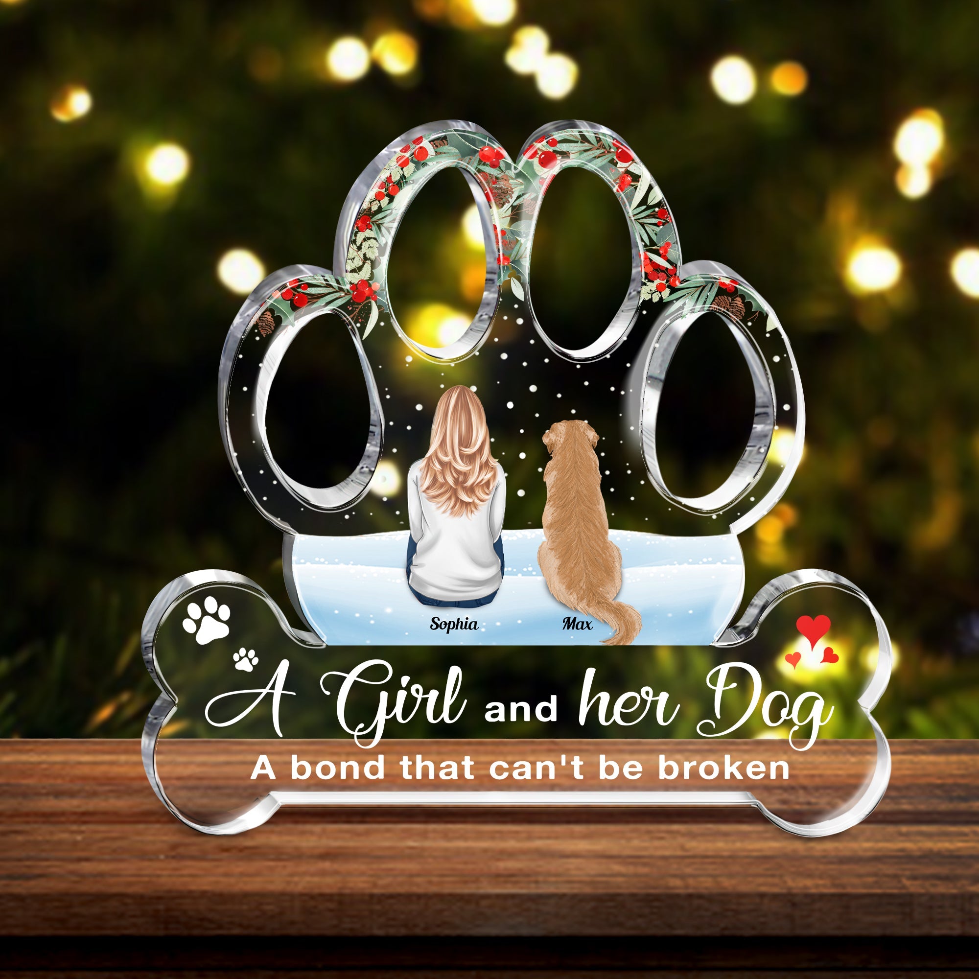 A Girl, Woman, Boy, Man & Dogs A Bond That Can'T Be Broken - Personalized Custom Shaped Acrylic Plaque - Christmas, Loving Gift For Dog Owner, Dog Lover, Dog Mom, Dog Dad - Image 3