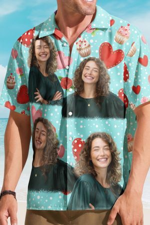 All You Need Is Love With Cupcake And Flowers - Custom Photo Hawaiian Shirts