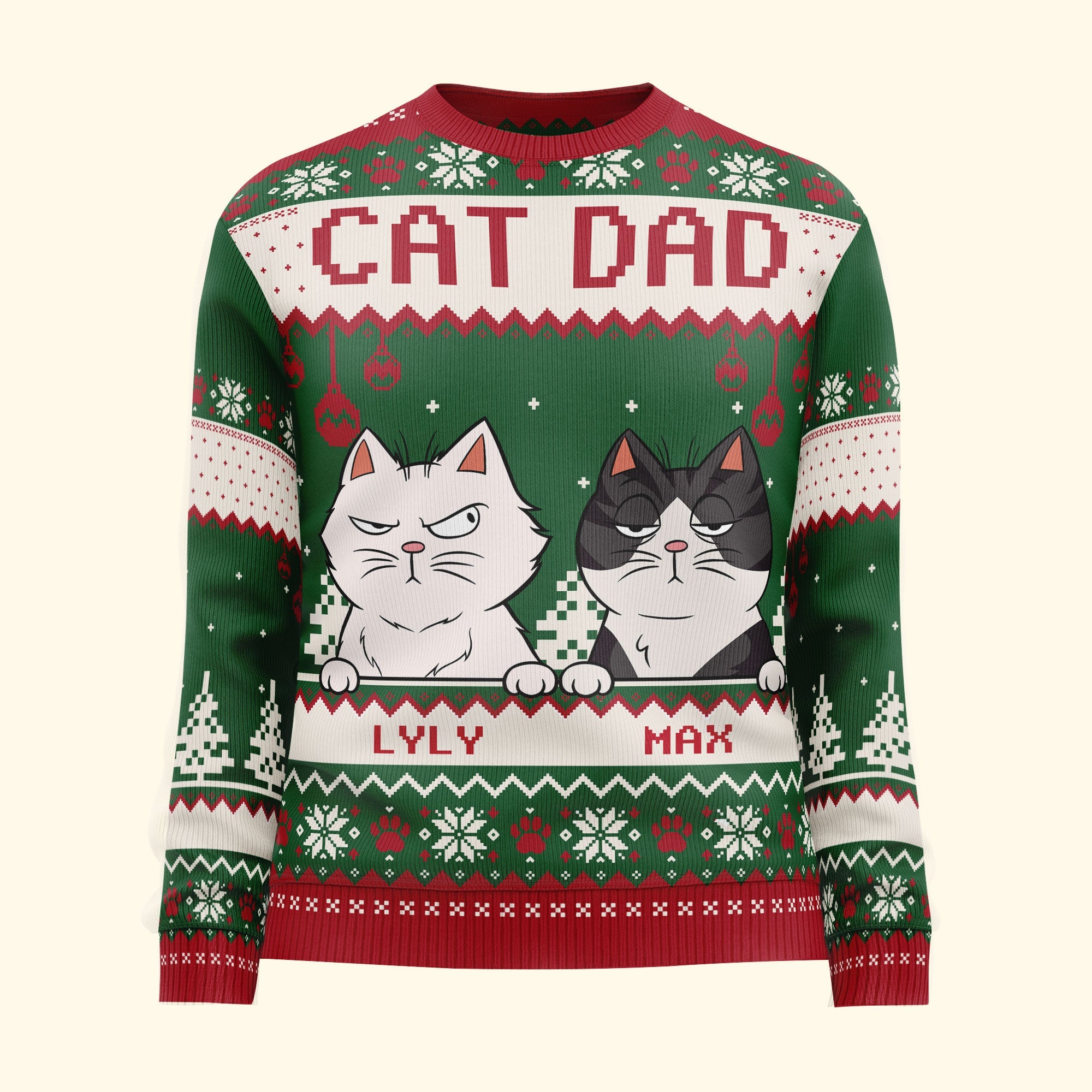 Best Cat Dad Ever - Personalized Ugly Sweater - Image 2