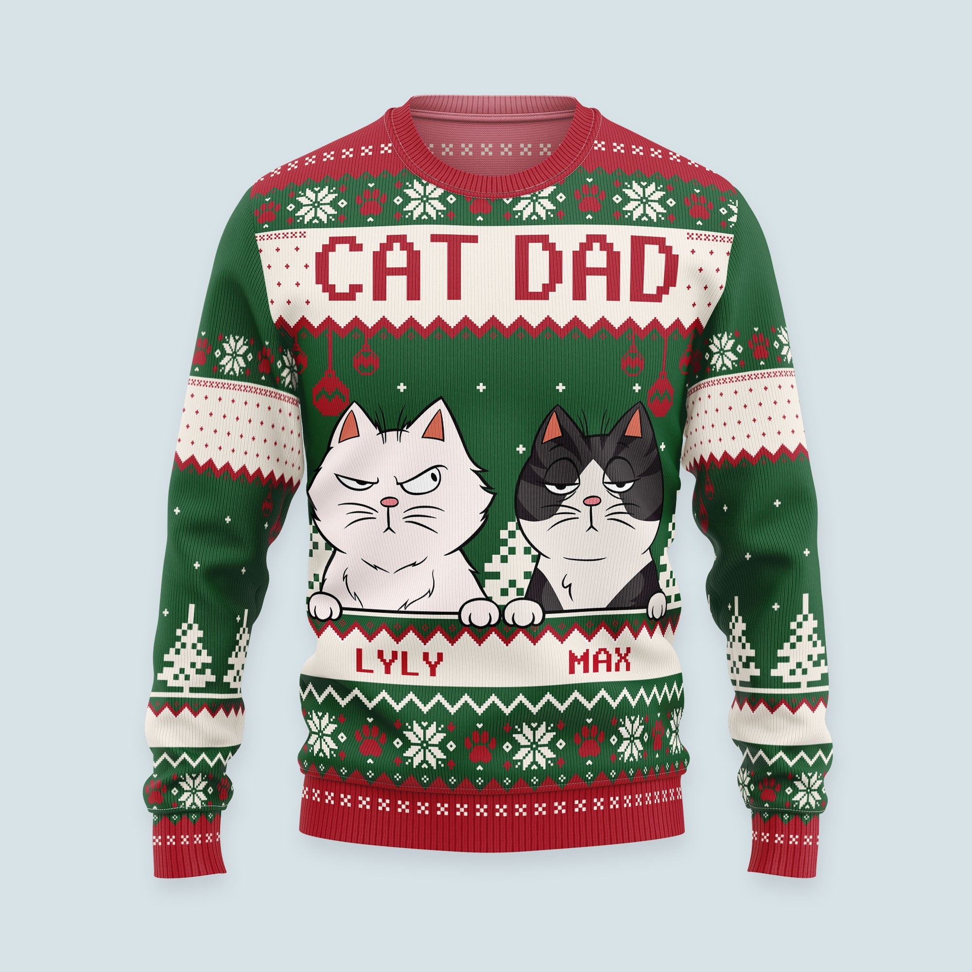 Best Cat Dad Ever - Personalized Ugly Sweater - Image 3