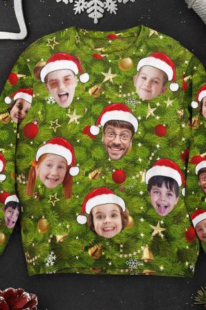 Custom Face I Am A Stupid Christmas Tree Stupid - Personalized Photo Ugly Sweater