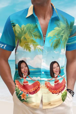 Custom Funny Face Hula Dancing Gift For Men Women - Custom Photo Hawaiian Shirts