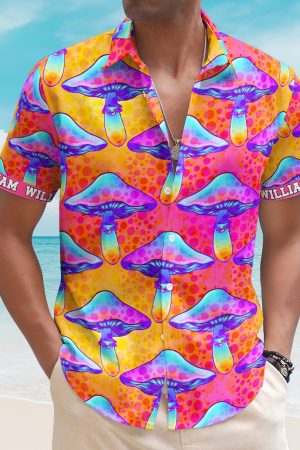 Custom Name With Poisonous Mushroom Pattern - Custom Hawaiian Shirts