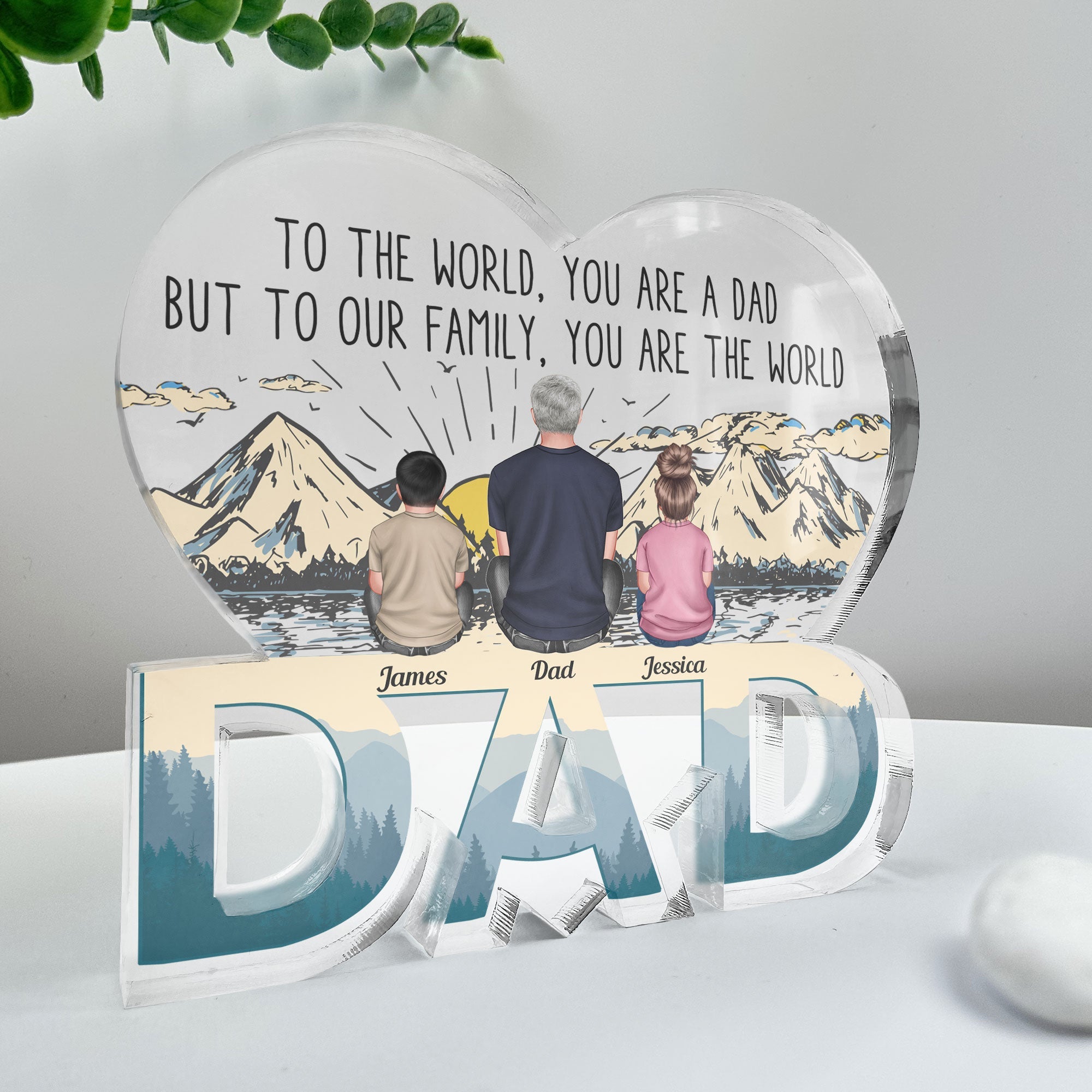 Dad To Our Family You Are The World - Personalized Custom Dad-Shaped Acrylic Plaque - Image 2