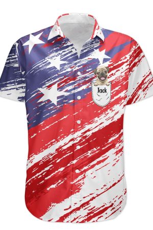 Dog In Pocket American Flag Patriotic - Personalized Hawaiian Shirt