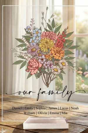 Family Boho Birth Flower Bouquet Flowers Gift For Mom, Grandma, Family - Personalized Acrylic Plaque