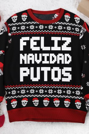 Feliz Navidad Putos Funny Skull Skeleton - Personalized Ugly Sweater