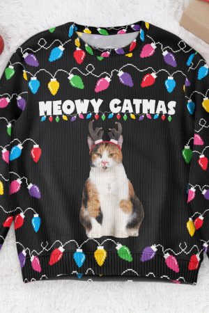 Meowy Catmas Christmas Funny Cats - Personalized Photo Ugly Sweater