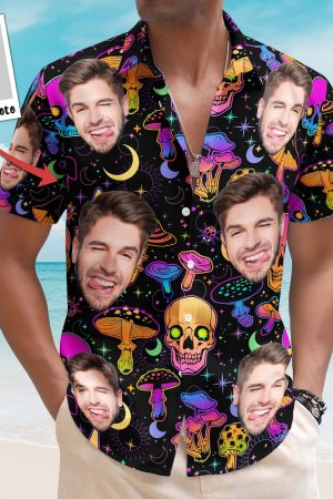 Magic Mushroom And Skull Gift For Men - Custom Photo Hawaiian Shirts