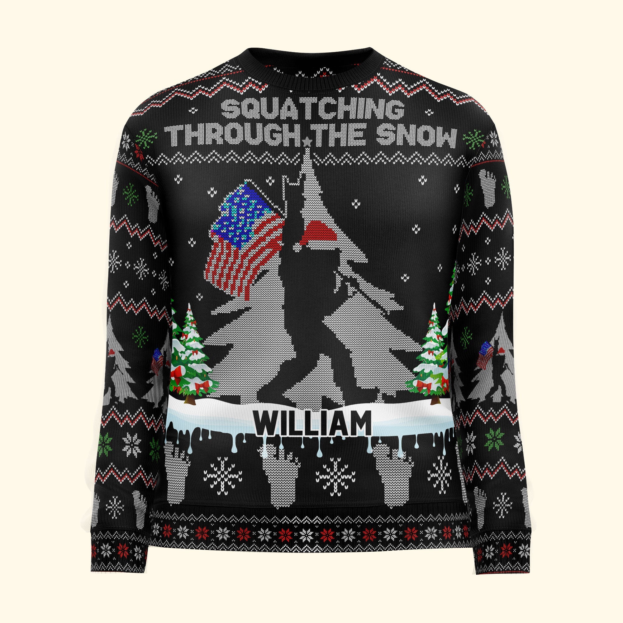 Squatching Through The Snow American Bigfoot - Personalized Ugly Sweater - Image 3