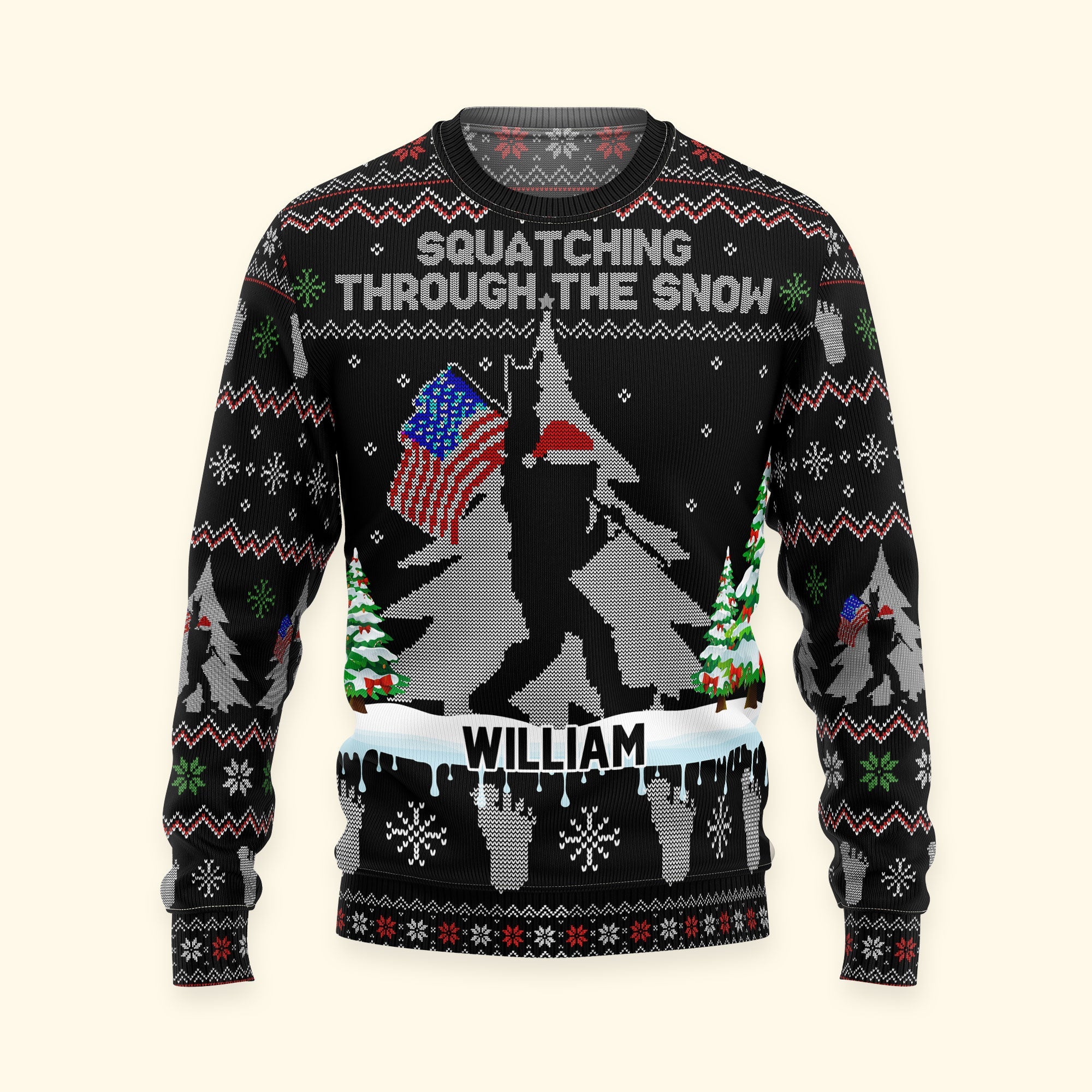 Squatching Through The Snow American Bigfoot - Personalized Ugly Sweater - Image 4