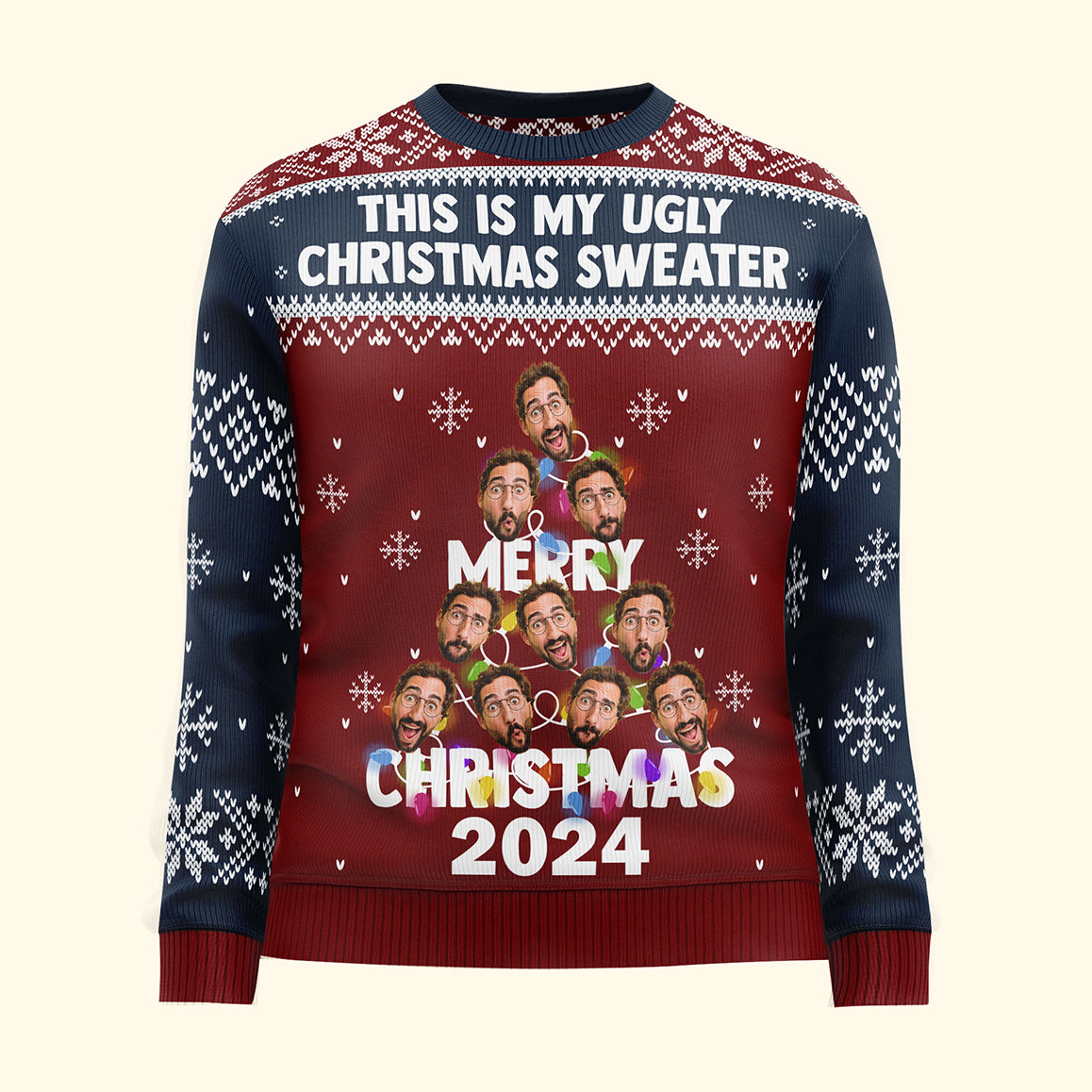 This Is My Ugly Christmas Sweater - Christmas Tree - Personalized Photo Ugly Sweater - Image 4