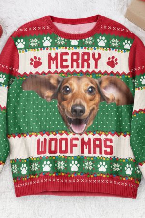 Upload Big Pet Faces Funny Christmas Ugly For Dog, Cat Lovers - Personalized Photo Ugly Sweater